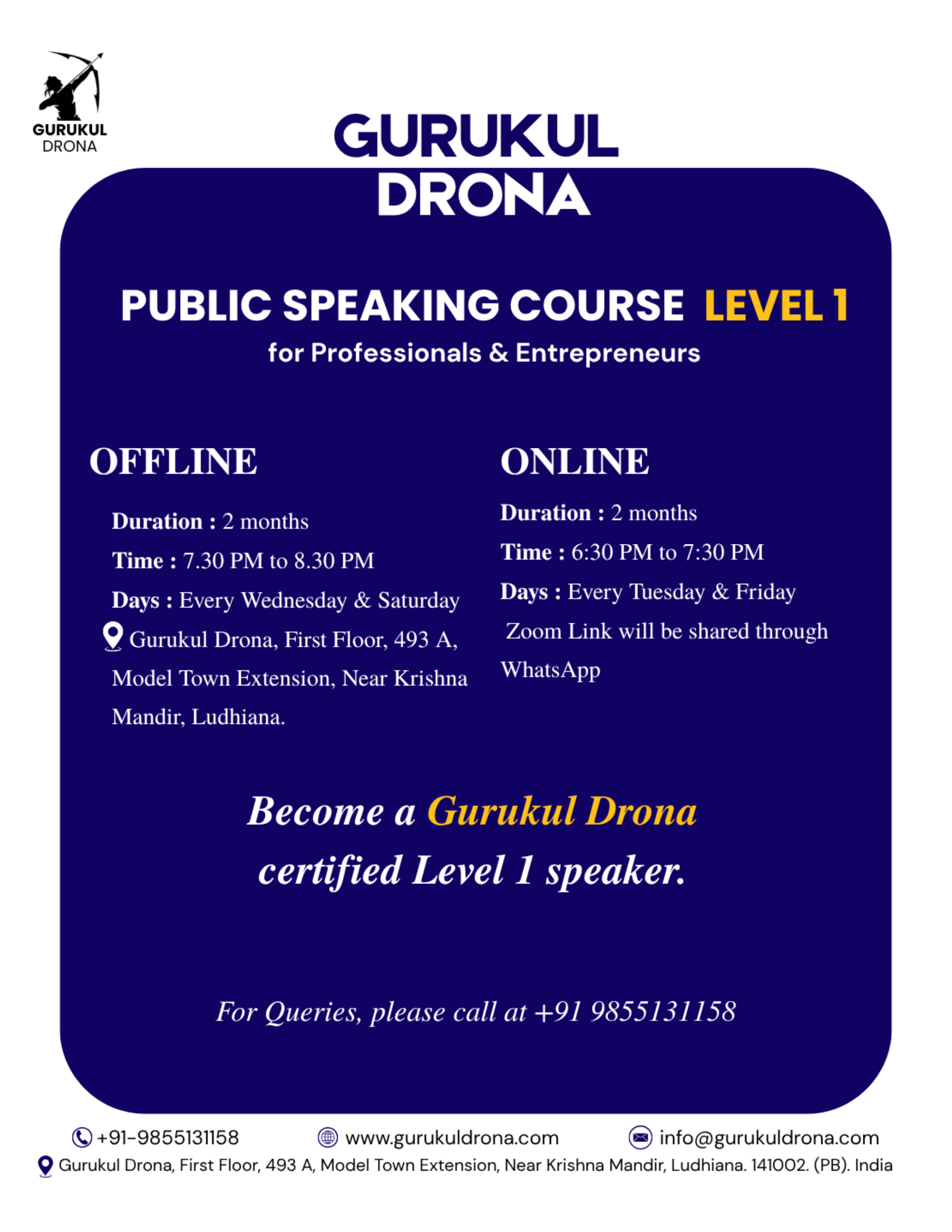 Public Speaking Course Level 1 for professionals and entrepreneurs — offline and online timings